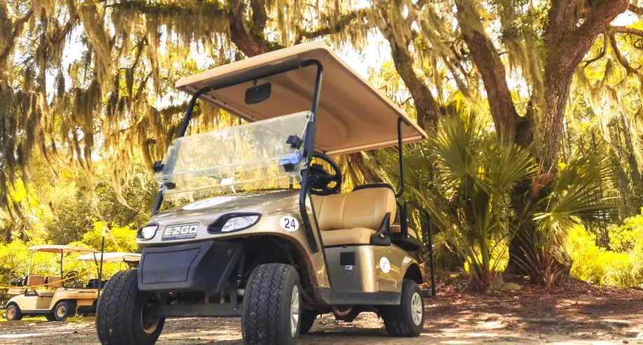 Daily Golf Cart Rental. E-Z Go 4 Passenger Gas Golf Cart. Pick up and drop off at the Daufuskie Island Boat Landing (County Dock)