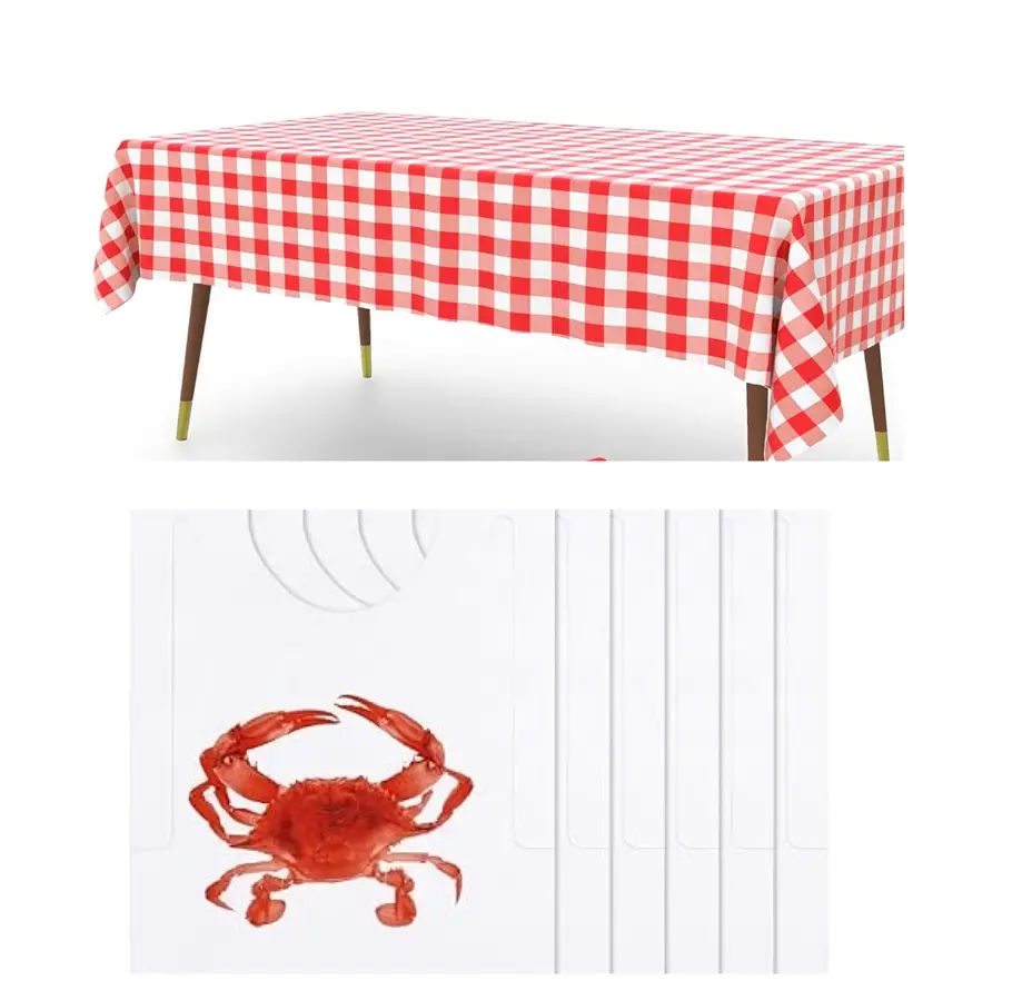 Red and White Tablecloth and Bibs